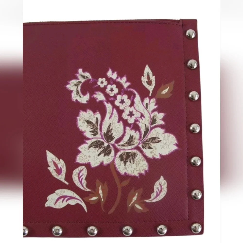 WHITE HOUSE BLACK MARKET Women's Small Maroon Printed Studded Clutch Pouch Purse - Picture 3 of 6